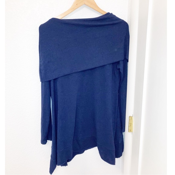 SOFT SURROUNDINGS Assymetrical Cowl Neck Navy Knit Tunic SZ: L - Picture 6 of 6